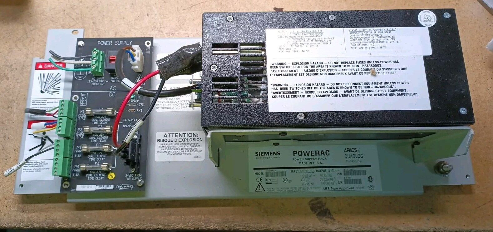 Siemens #APACS+ QUADLOG/39PSR4ANDN  POWER SUPPLY RACK 