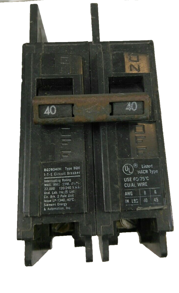 SIEMENS ITE/BREAKER/BQ2B040H/ 40A/2P/120/240VAC/22KA/BQH/Bolt on/USE(L199