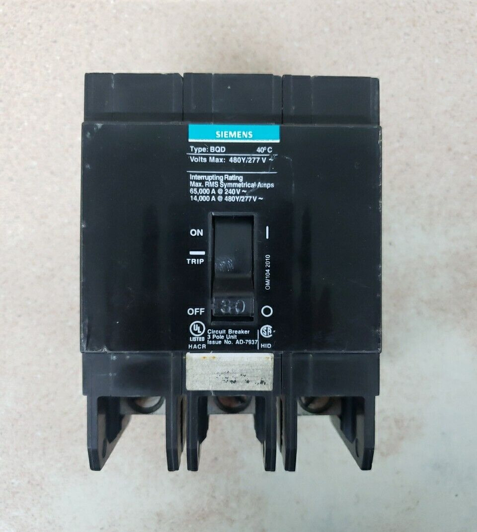 SIEMENS CIRCUIT BREAKER BQD330BP 30A 480Y/277V 3P BOLT-ON BLURRY #