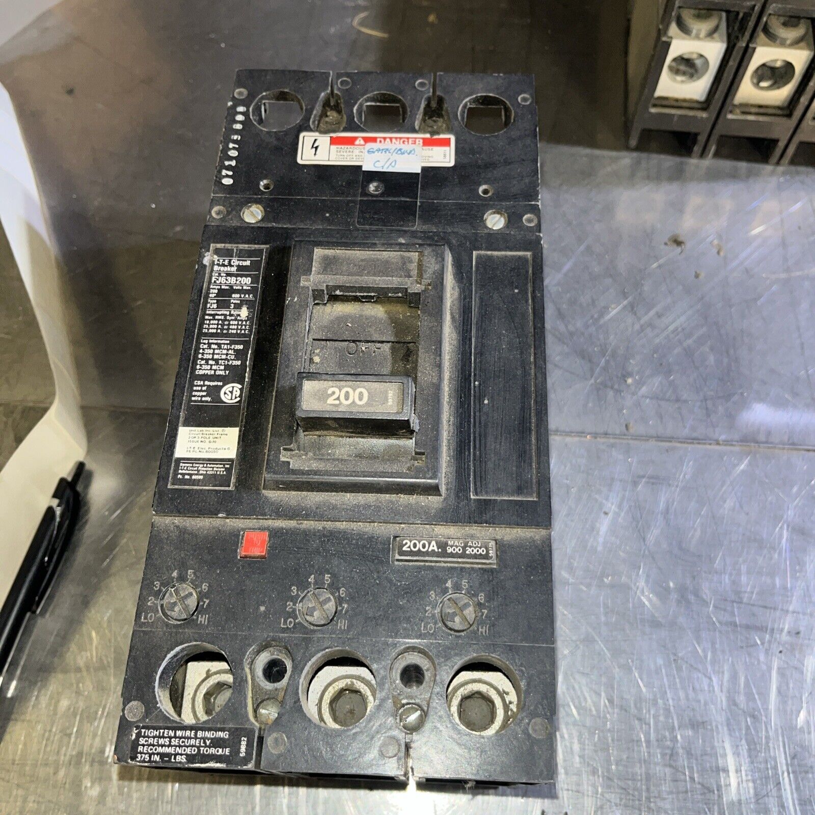Siemens ITE Breaker #FJ63B200, 200amp, Same Day Fast Free  Shipping