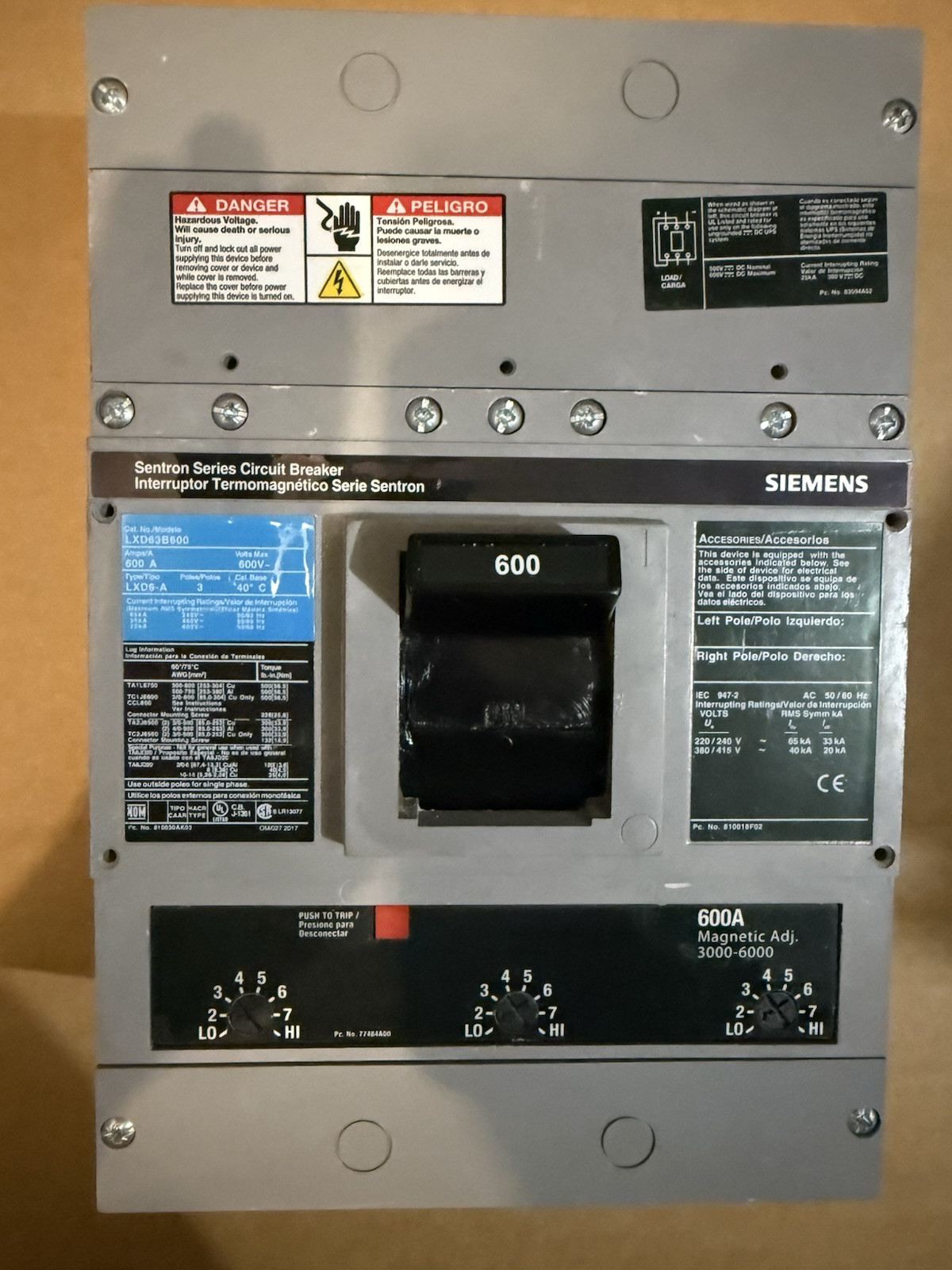 NEW NO BOX⚡️Siemens LXD63B600 600 Amp 35kA@480v Sentron Circuit Breaker CHEAP