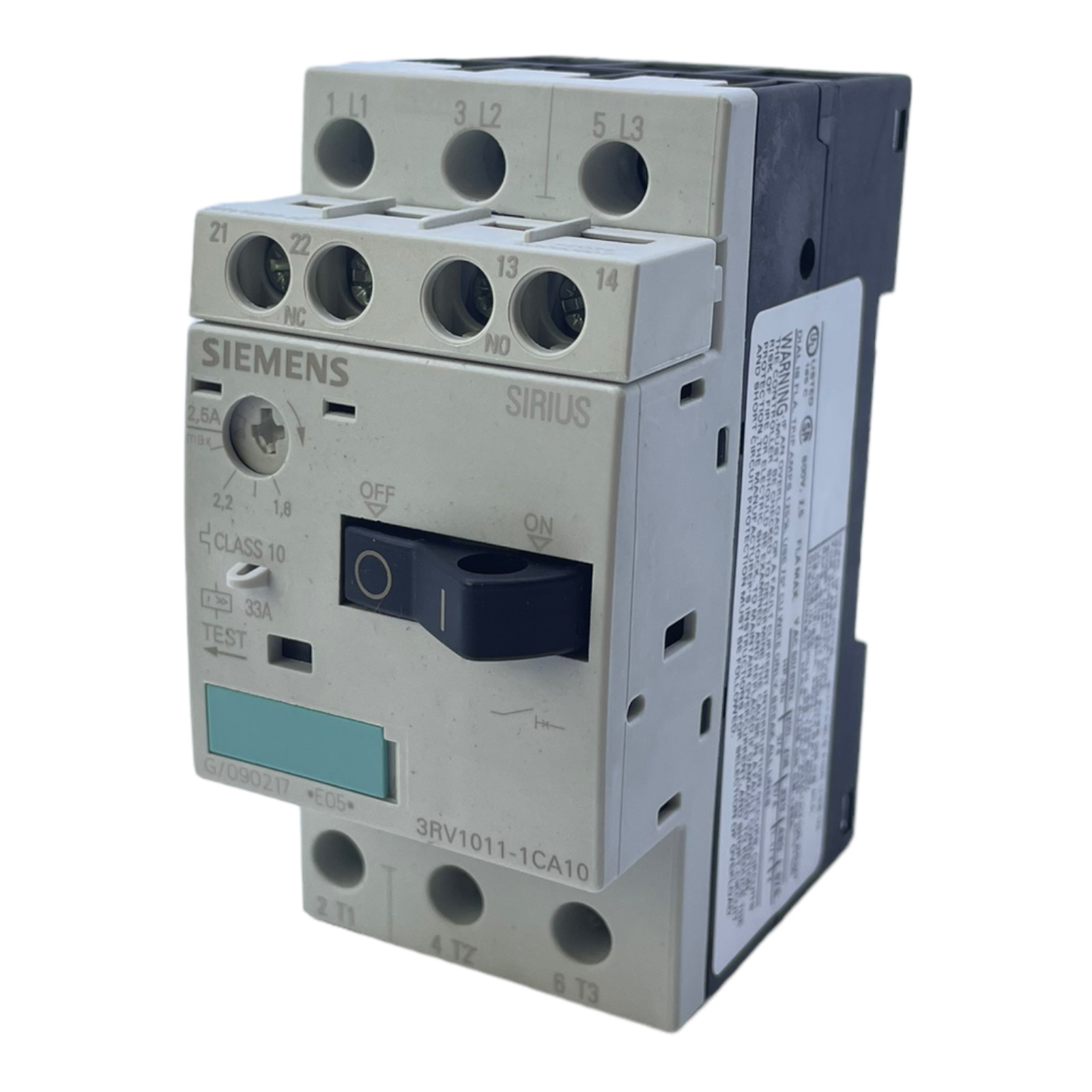 Siemens 3RV1011-1CA10 Circuit Breaker for Industrialist Insert 2,5A 50/60Hz