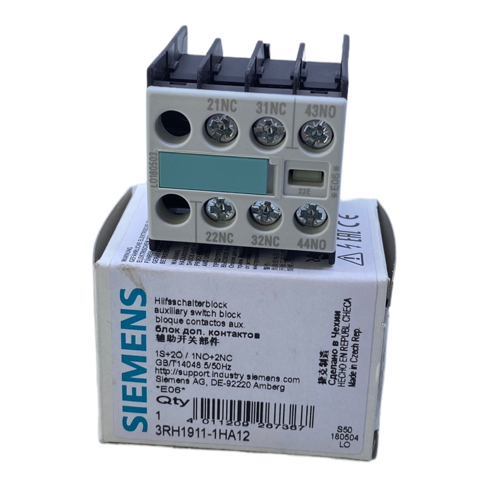 Siemens 3RH1911-1HA12 Auxiliary Switch Block 4 Pole for Industrial Use 10A 240V