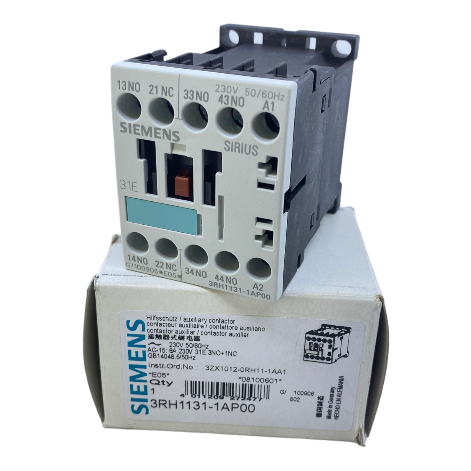 Siemens 3RH1131-1AP00 Auxiliary Contactor for Industrial Use 230VAC 50/60Hz 3S+1Ö