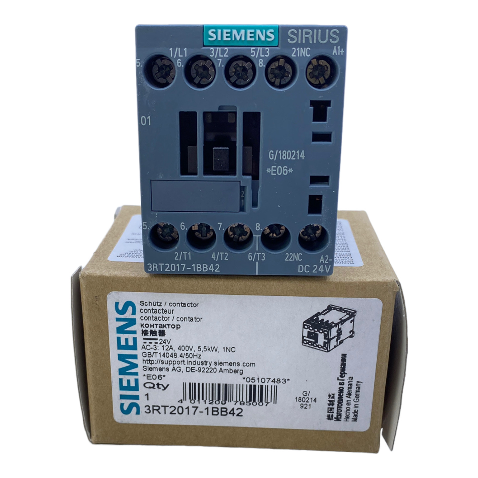 Siemens 3RT2017-1BB42 Power Contactor 12A 5.5kW 400V 3 Pole 24V DC 3RT2017-1BB