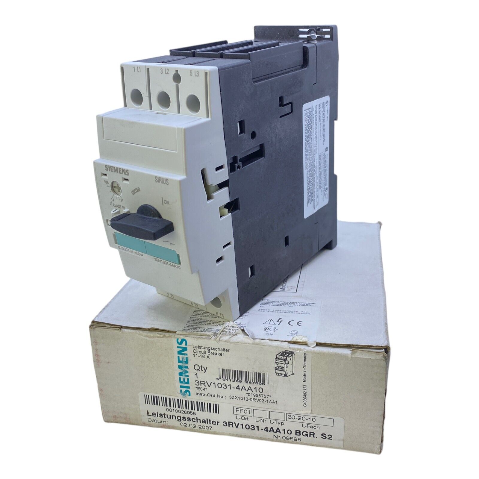 Siemens 3RV1031-4AA10 Industrial Circuit Breaker 11-16A 3RV1031