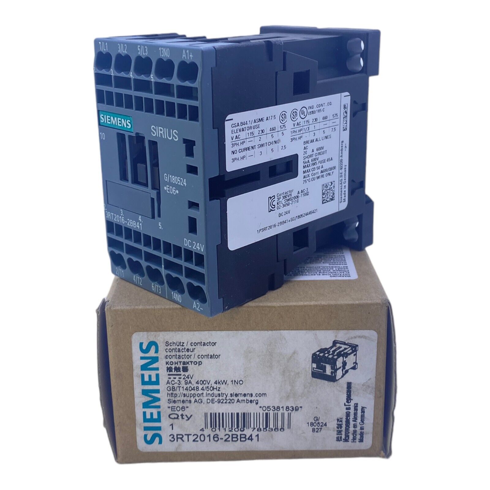 Siemens 3RT2016-2BB41 Power Contactor 400V AC 9A 4kW 1NO 3 Pole