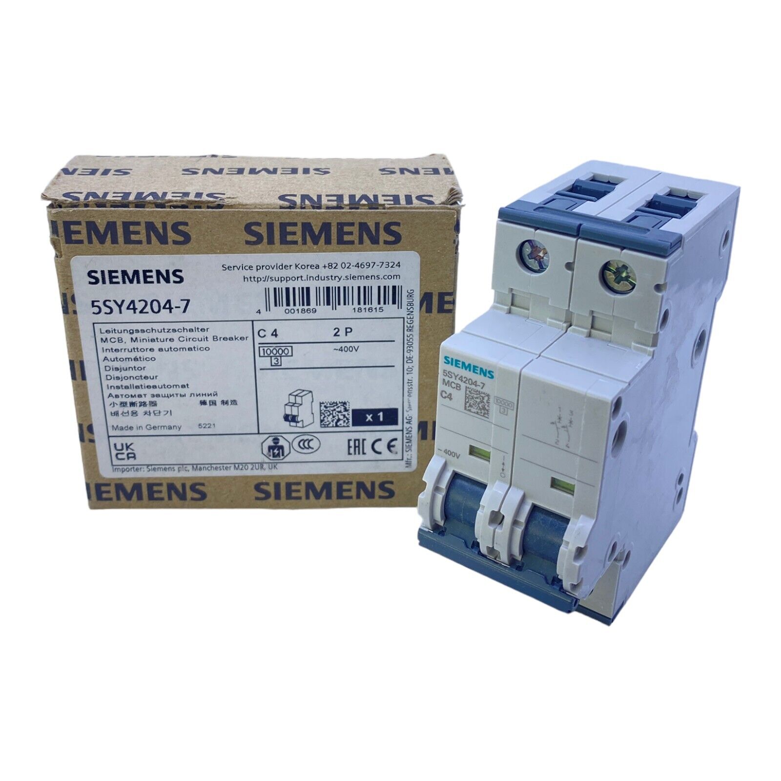 Siemens 5SY4204-7 Circuit Breaker 400V 10kA 50-60Hz 4A 2 Pole