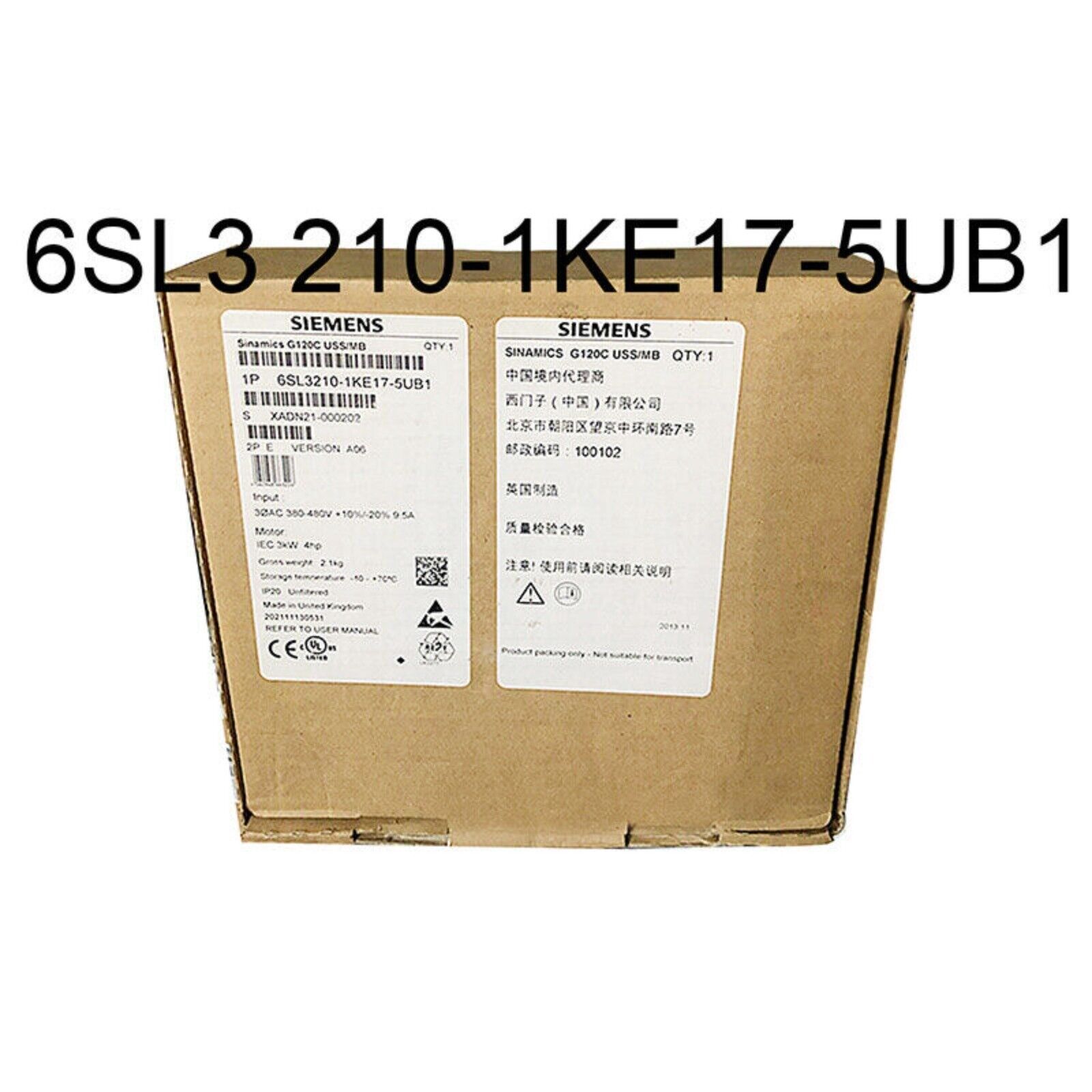 New Siemens 6SL3210-1KE17-5UB1 G120C RATED POWER 3,0KW 6SL3 210-1KE17-5UB1