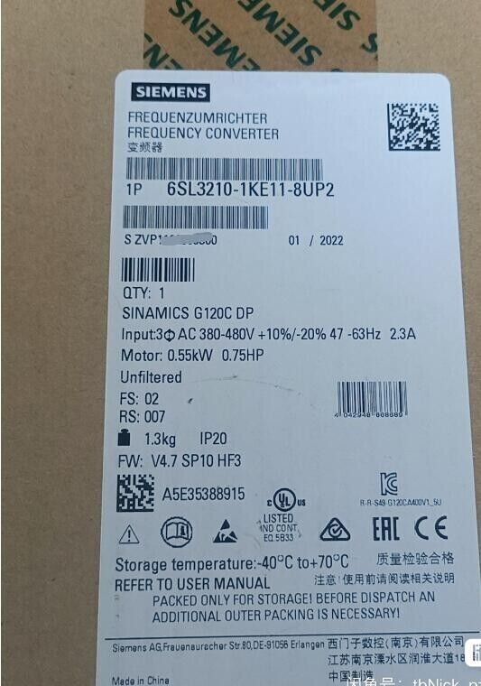 NEW SIEMENS 6SL3210-1KE11-8UP2 SINAMICS G120C RATED P0WER 6SL3210-1KE11-8UP2