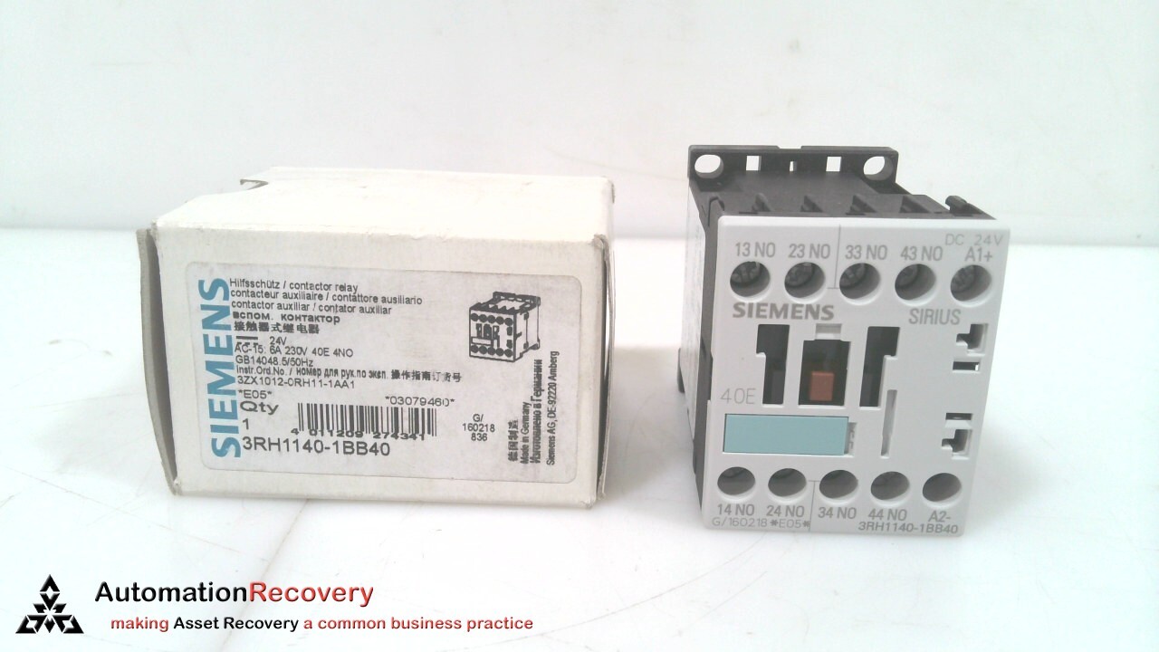 SIEMENS 3RH1140-1BB40, SIRUS AUXILIARY CONTACTOR RELAY, 24V DC COIL, NEW #326790