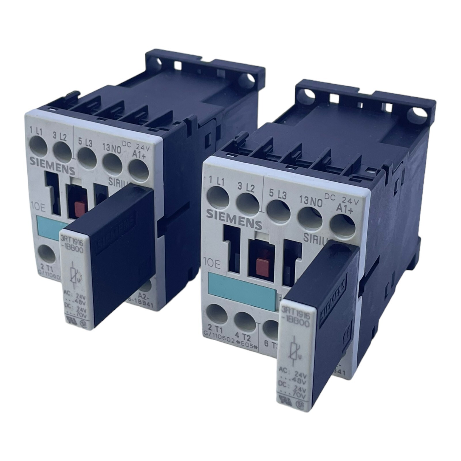 Siemens 3RT1015-1BB41 Power Contactor +3RT1916-1BB00 3-Pole 24Vdc Pack of 2