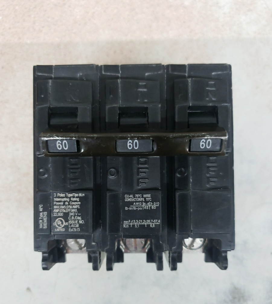 New SIEMENS B360H 60-Amp Three Pole 240-Volt 22KAIC Bolt On Circuit Breaker