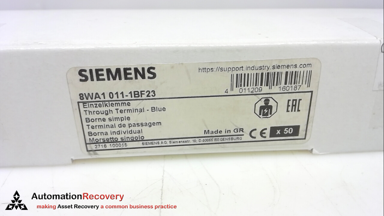 SIEMENS 8WA1011-1BF23, SENTRON THROUGH-TYPE BLUE TERMINAL BLOCK, SEE DES #315951