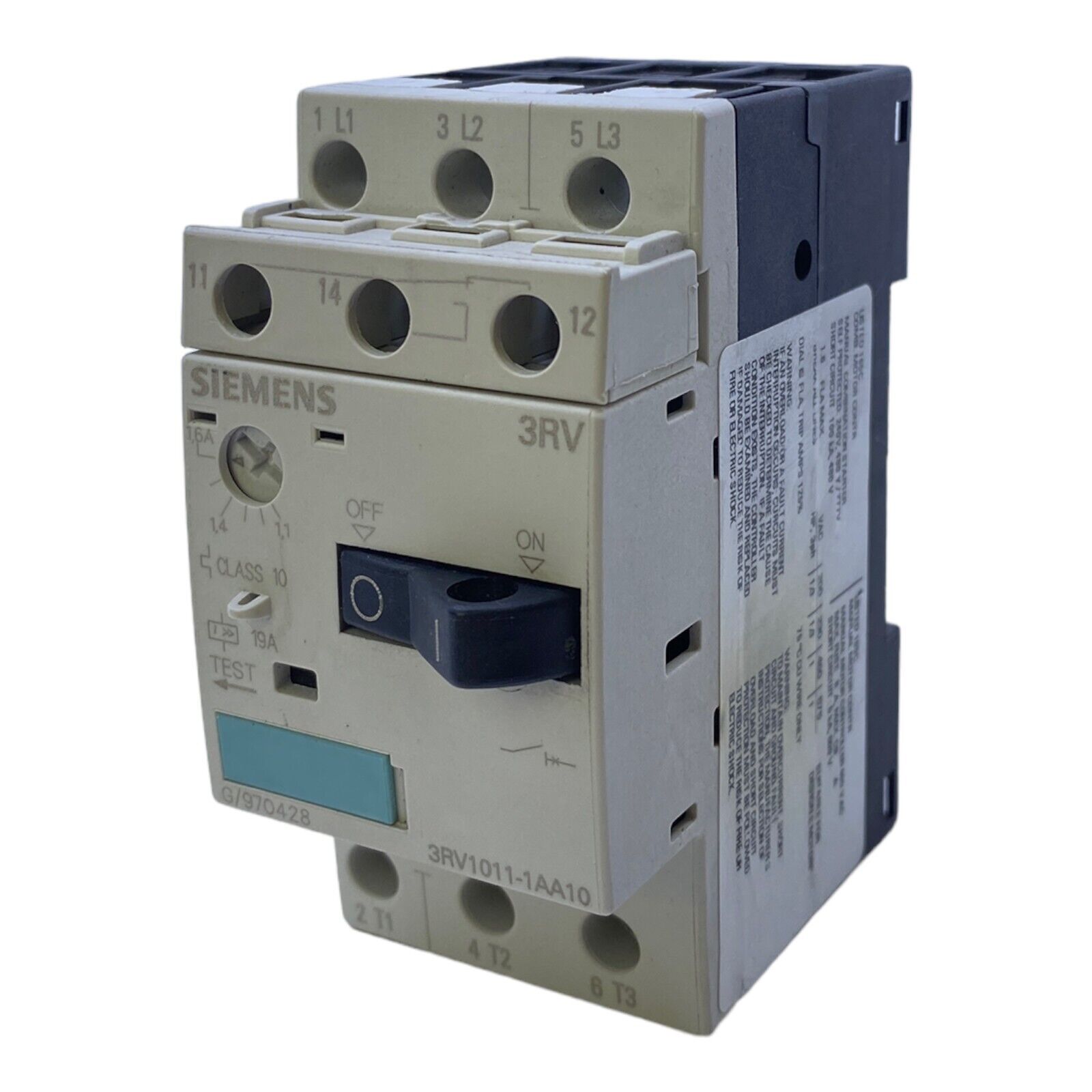 Siemens 3RV1011-1AA10 Circuit Breaker 1.1 - 1.6A 3-Pole 690V 21A