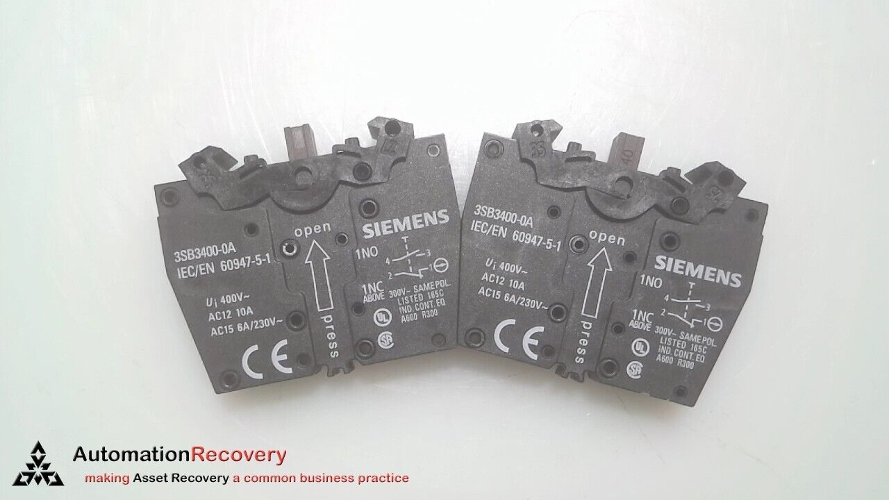 SIEMENS 3SB3400-0A, CONTACT BLOCK W/ 2 CONTACT ELEMENTS, SEE DESC #316185