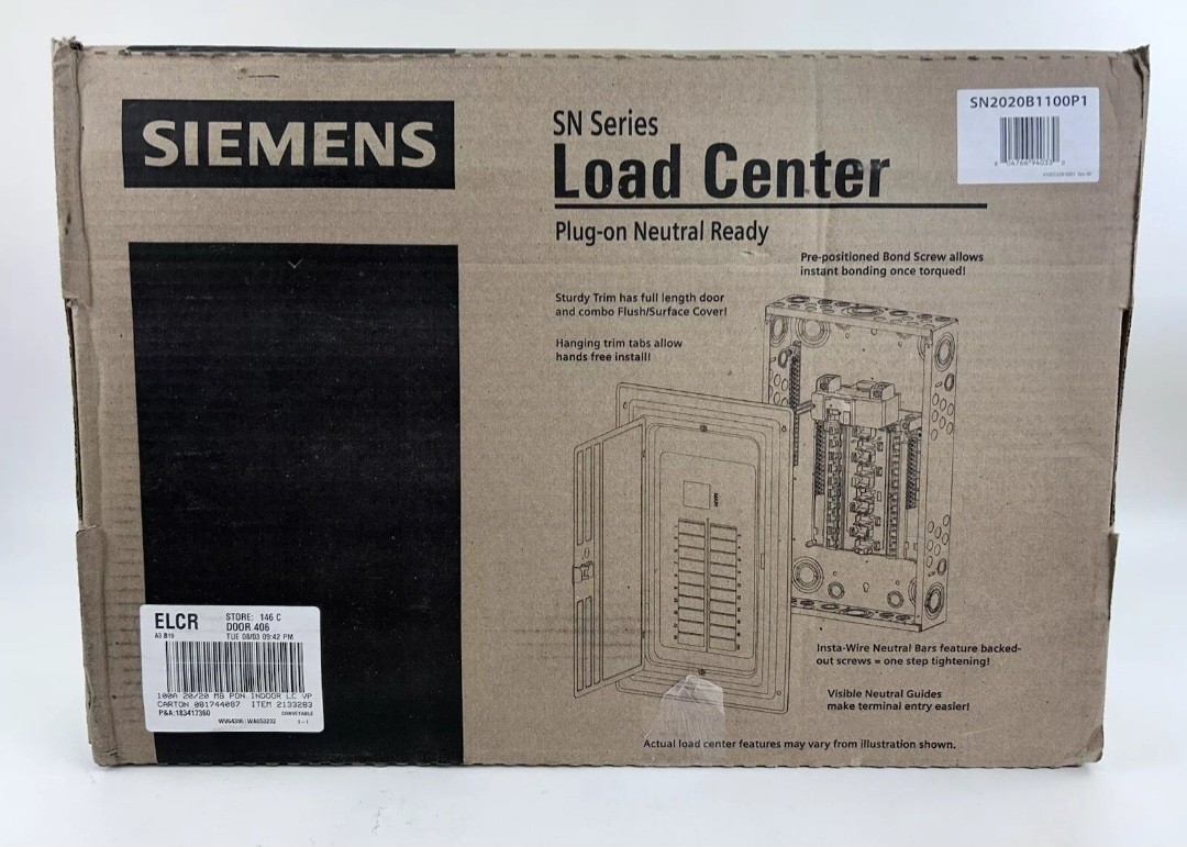 Siemens-SN2020B1100P1. 100A,20 Spaces,20 Circuit Main Breaker Load Center