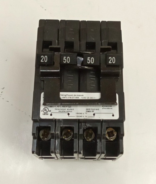 Siemens Q22050CT2 Quadplex Circuit Breaker (1)20A 2P/(1)50A 2P 120/240VAC 10kAIC