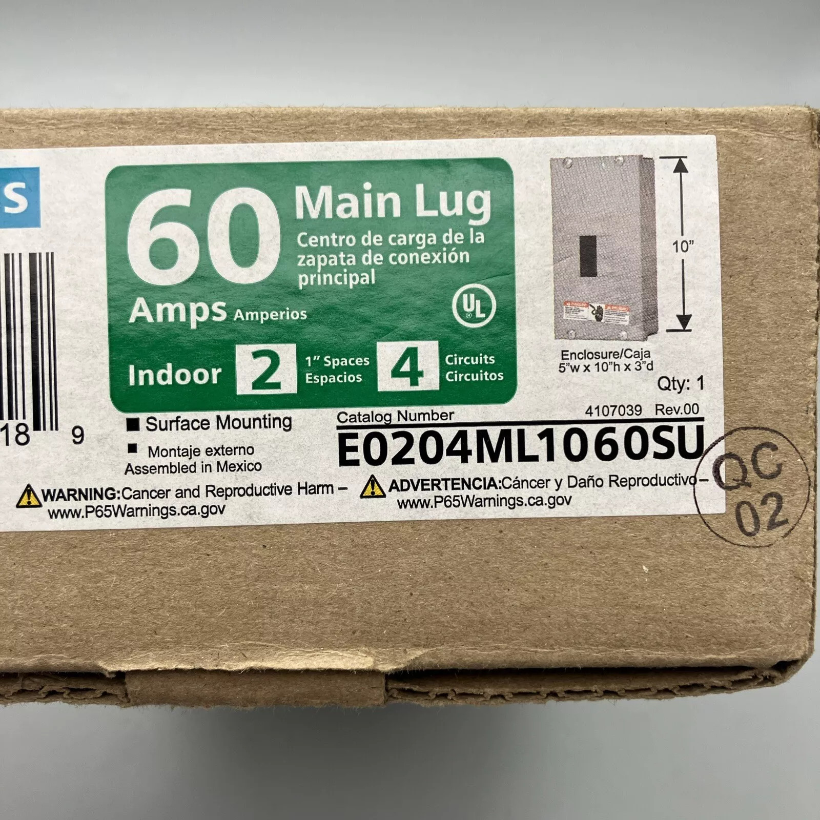 Siemens E0204ML1060SU Indoor Main Lug Load Center Panel 60 Amps 4 Circuits