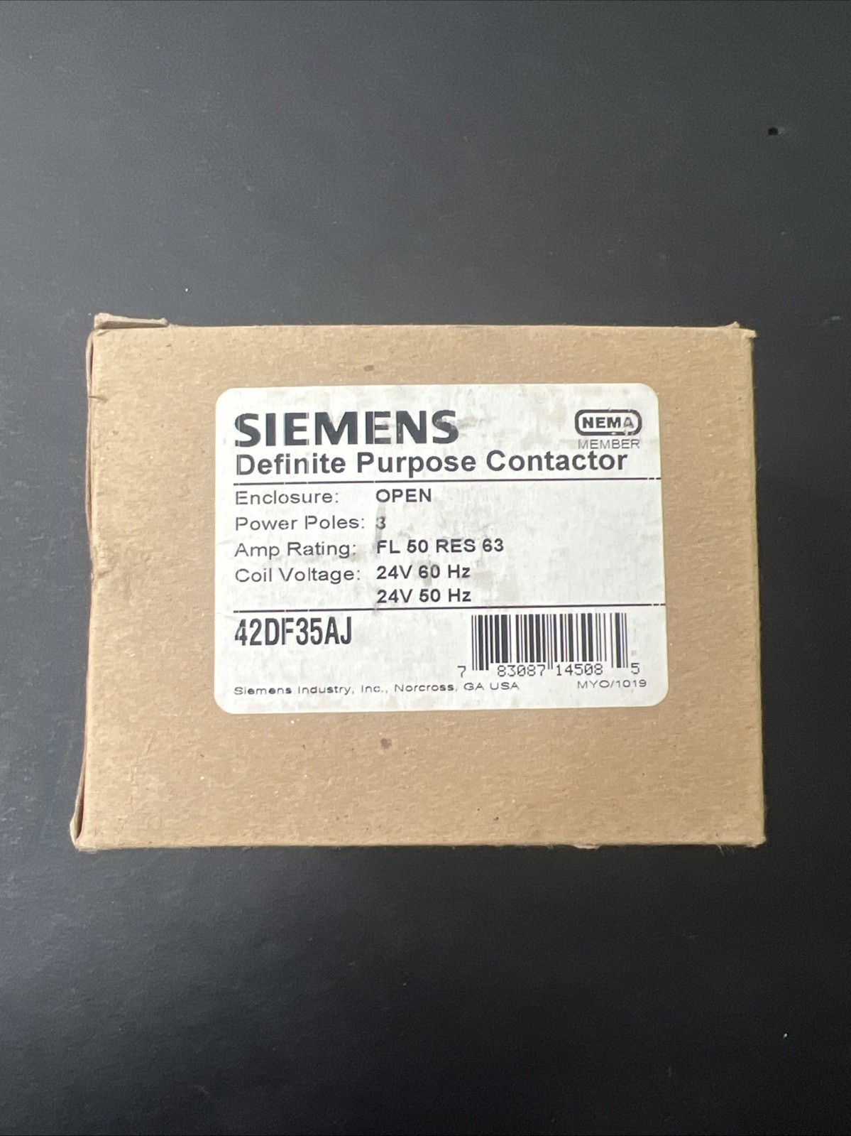 Genuine Siemens 42DF35AJ Definite Purpose Contactor 3-Pole 50 Amp 