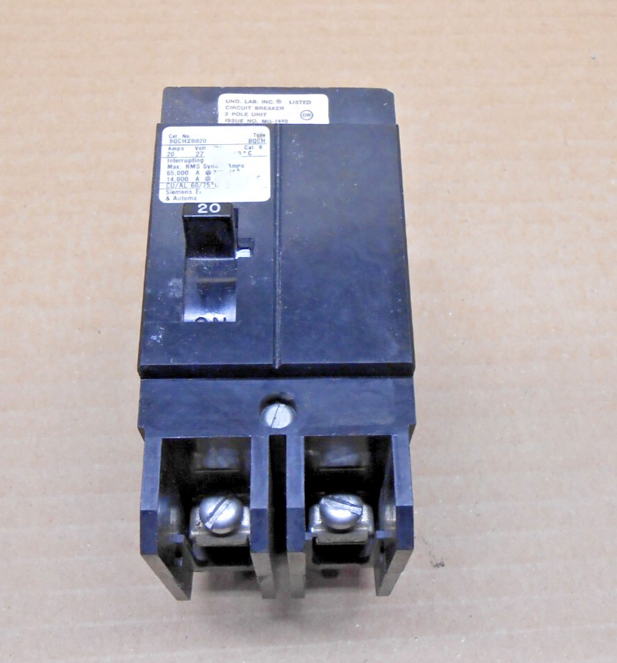SIEMENS BQCH2B020 BQCH CIRCUIT BREAKER 20 AMP 2 POLE 277/480V 2P 20A