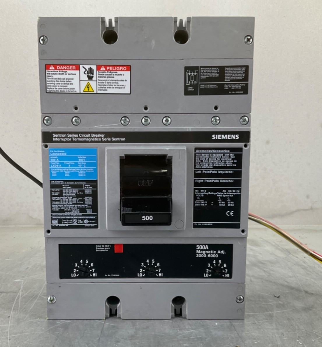SIEMENS LXD63B500 SENTRON CIRCUIT BREAKER 500 A 3P 600V