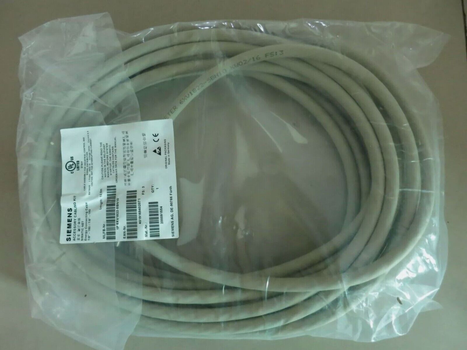 Siemens 6XV1822-5BN10 10m 5-polig 7/8" Steckleitung Stromversorgung S7 200