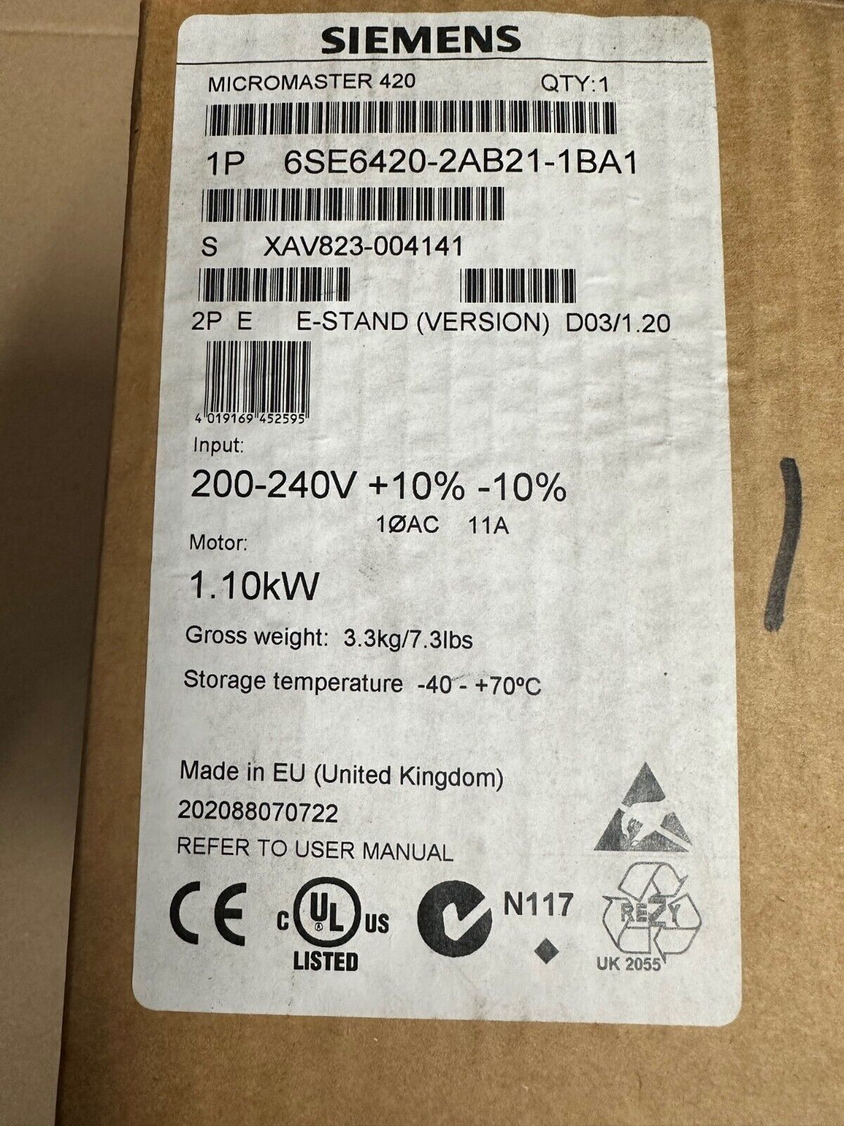 New Siemens 6SE6 420-2AB21-1BA1 6SE6420-2AB21-1BA1 Inverter