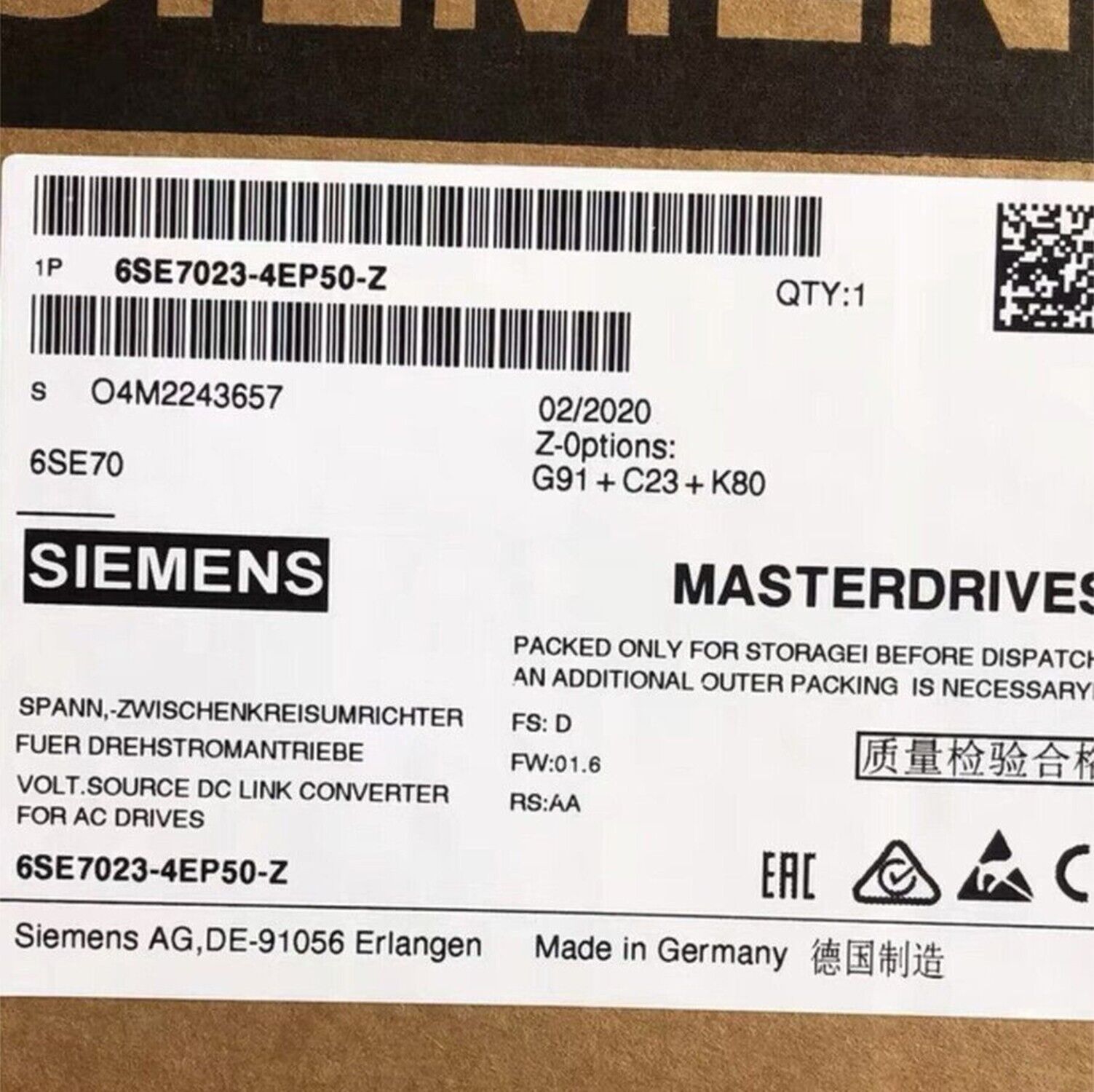 6SE7 023-4EP50-Z NEW SIEMENS 6SE7023-4EP50-Z SIMOVERT Masterdrives Unit
