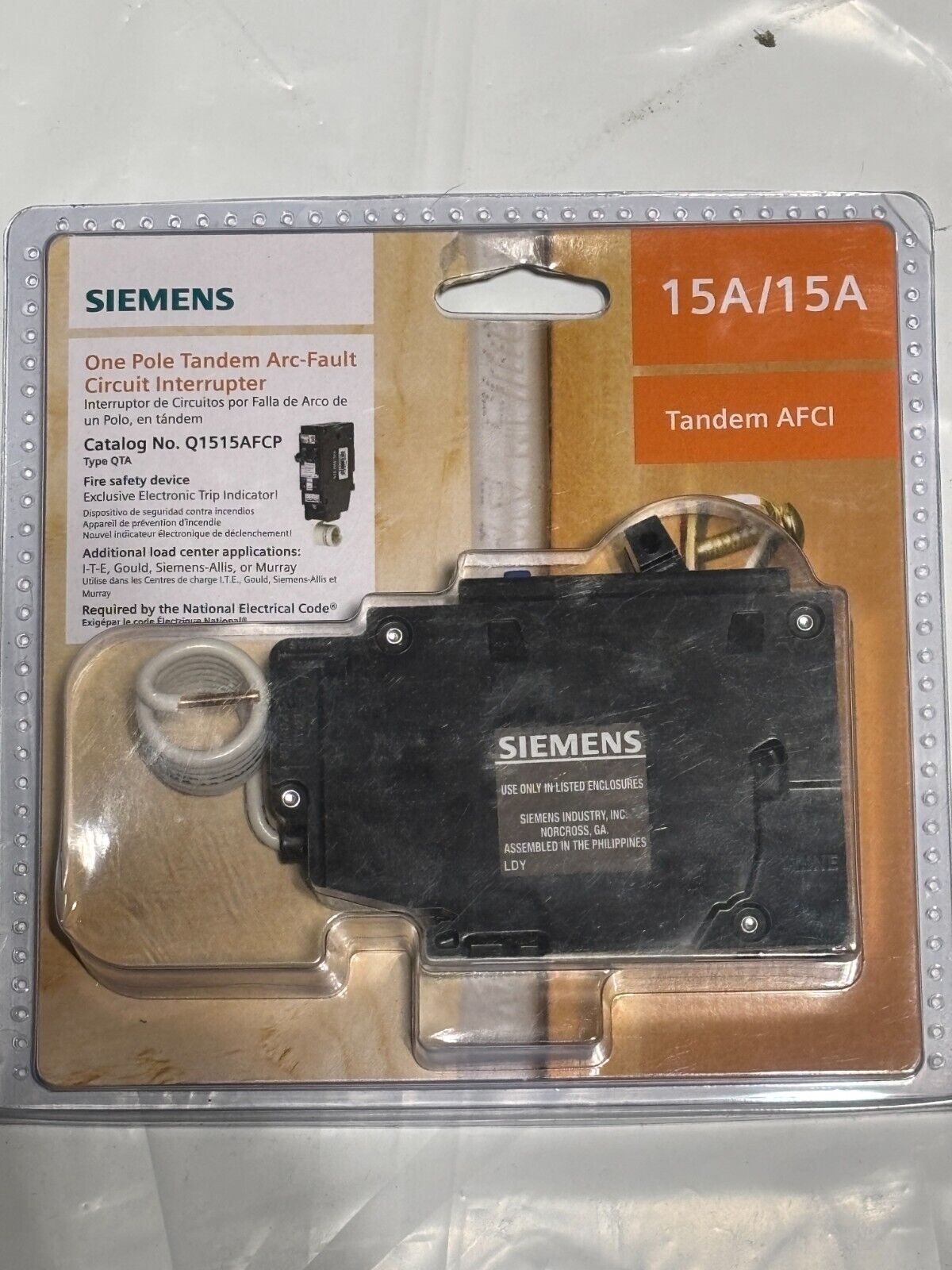 Siemens 15 Amp 120V 1-Pole Tandem CAFCI Type QTA Circuit Breaker Q1515AFCP