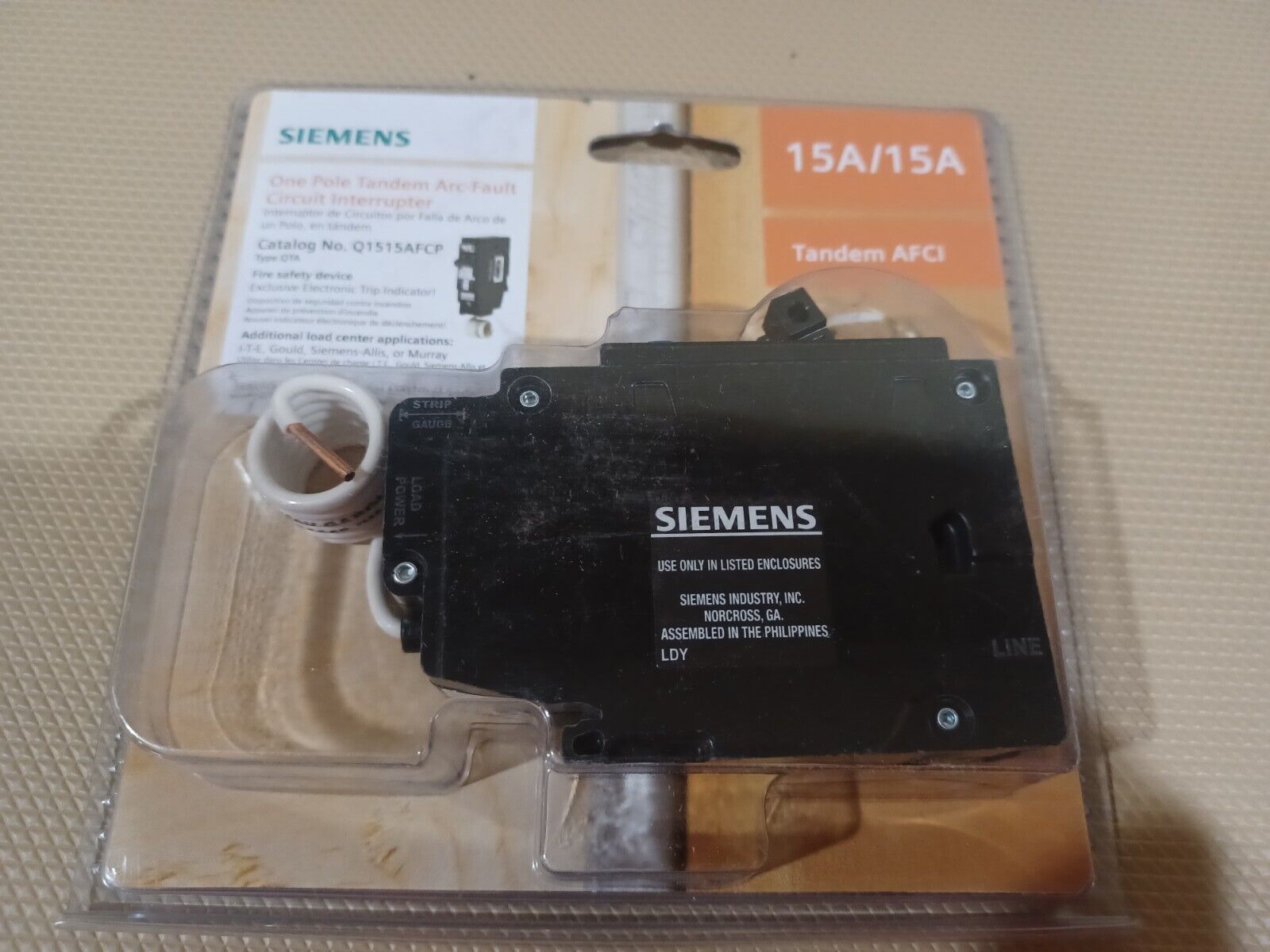 Siemens 15 Amp 120V 1-Pole Tandem AFCI Type QTA Circuit Breaker Q1515AFCP