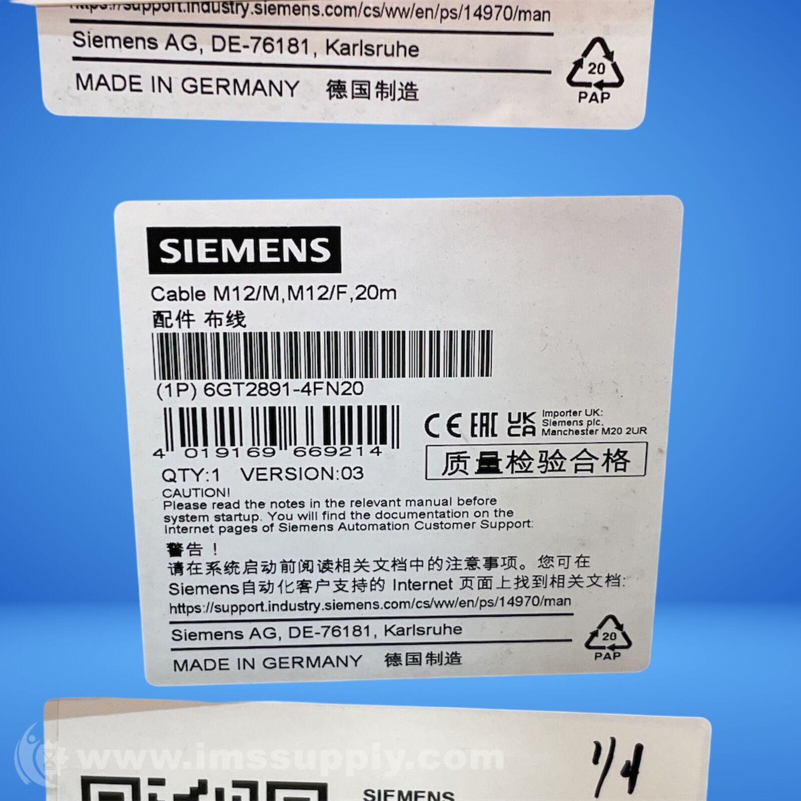 Siemens 6GT2891-4FN20 RF300/600 Cable FNFP