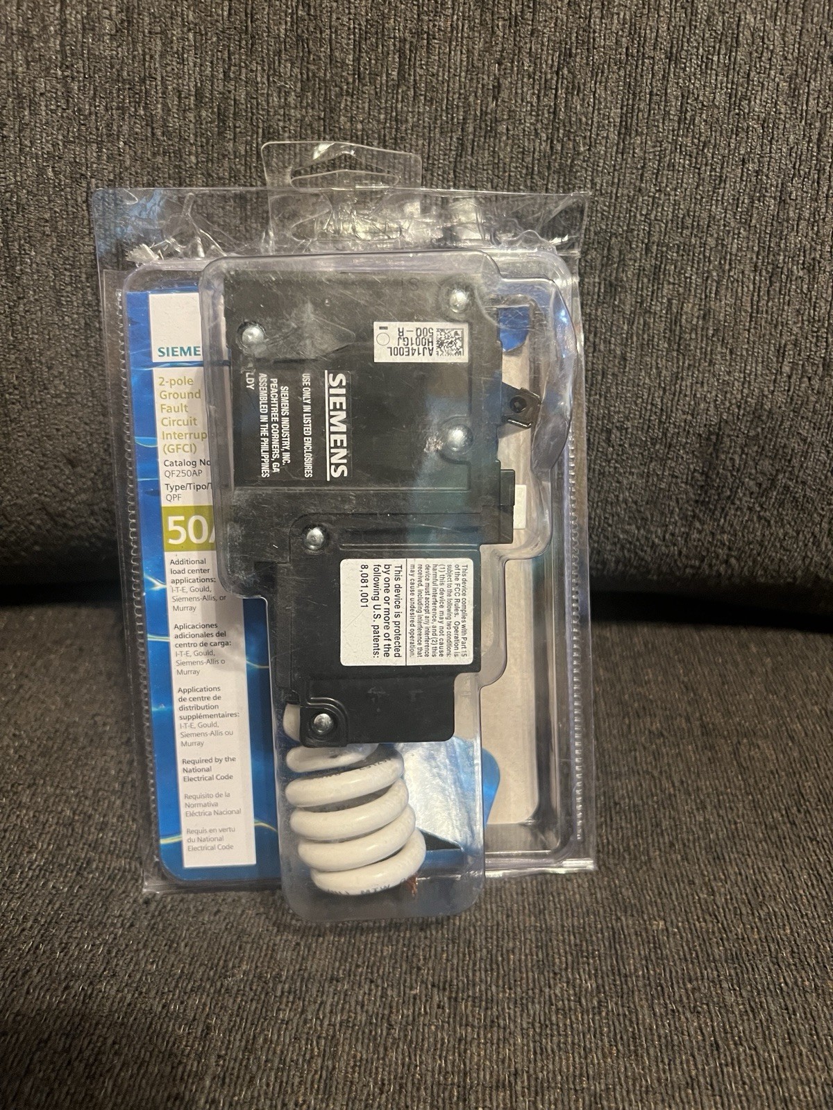 NEW - Siemens QF250AP 50 Amp 120/240 VAC 2 Pole Type QPF Plug-In GFCI Breaker