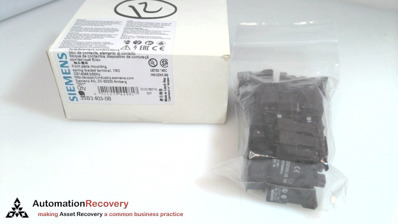 SIEMENS 3SB3403-0B, CONTACT BLOCK W/ 1 CONTACT ELEMENT, SEE DESC #325937