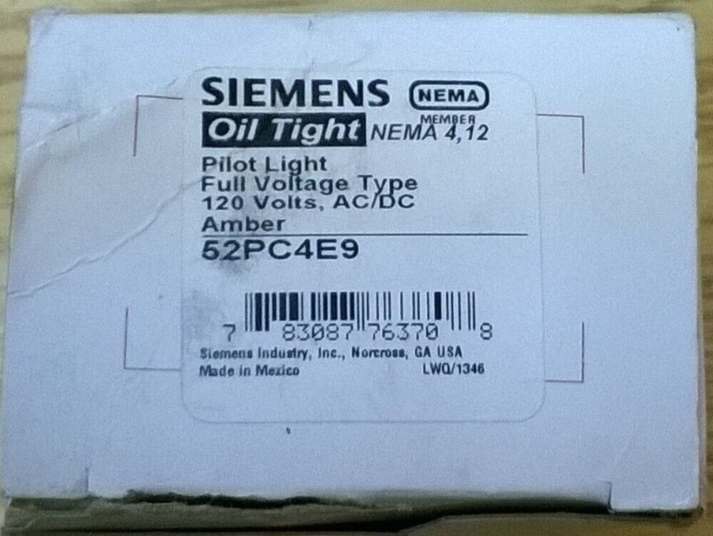 SIEMENS 52PC4E9 Pilot Light Full Voltage Type 120V AC/DC Amber