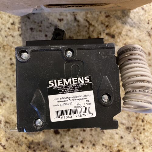 Siemens B220H00S01 Circuit Breaker 20A 2 Pole 120/240V Shunt Trip 120V