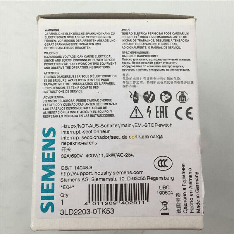 1PCS New For Siemens Switch 3LD2203-0TK53 3LD22030TK53