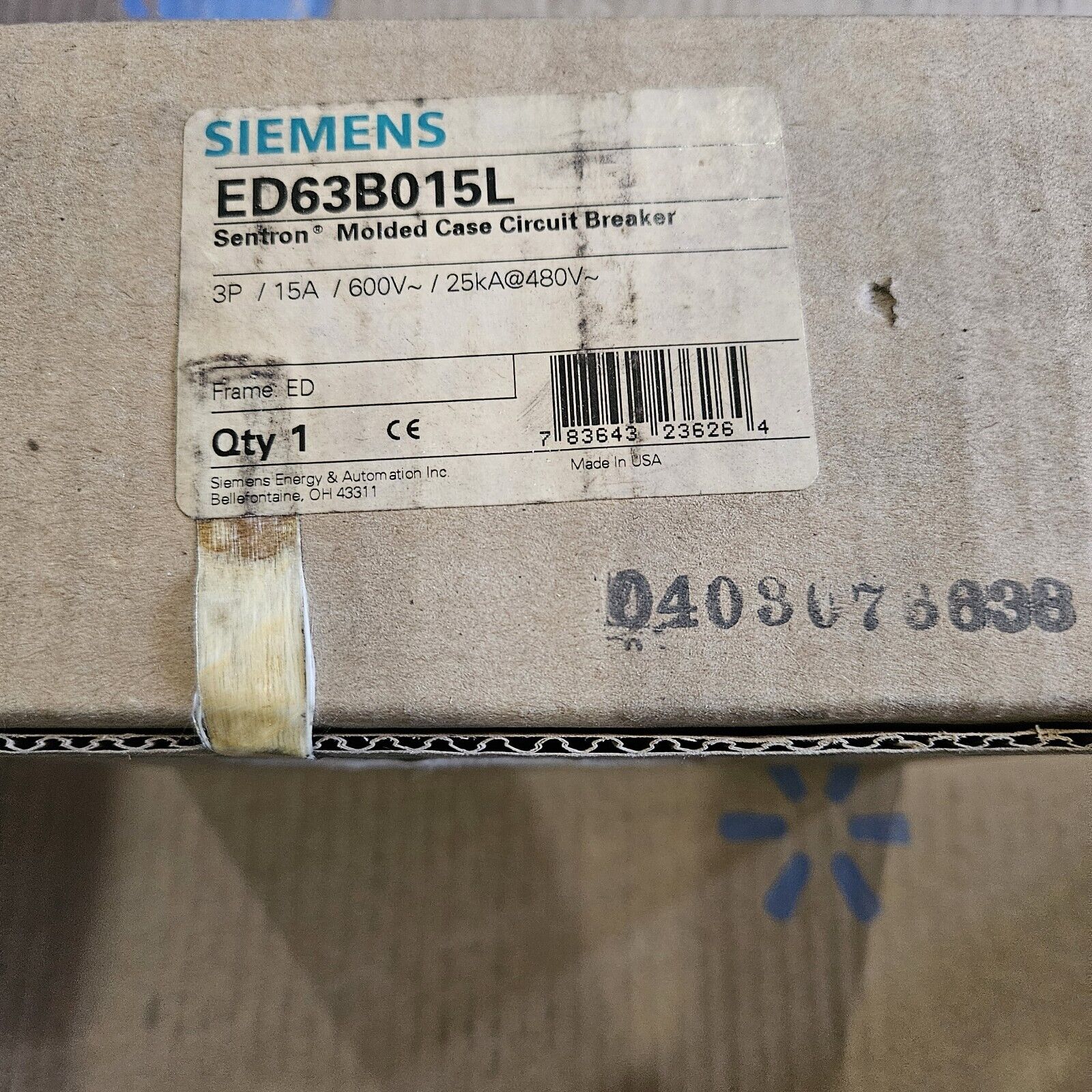 NEW SIEMENS ED63B015L 15A 3P 600V CIRCUIT BREAKER