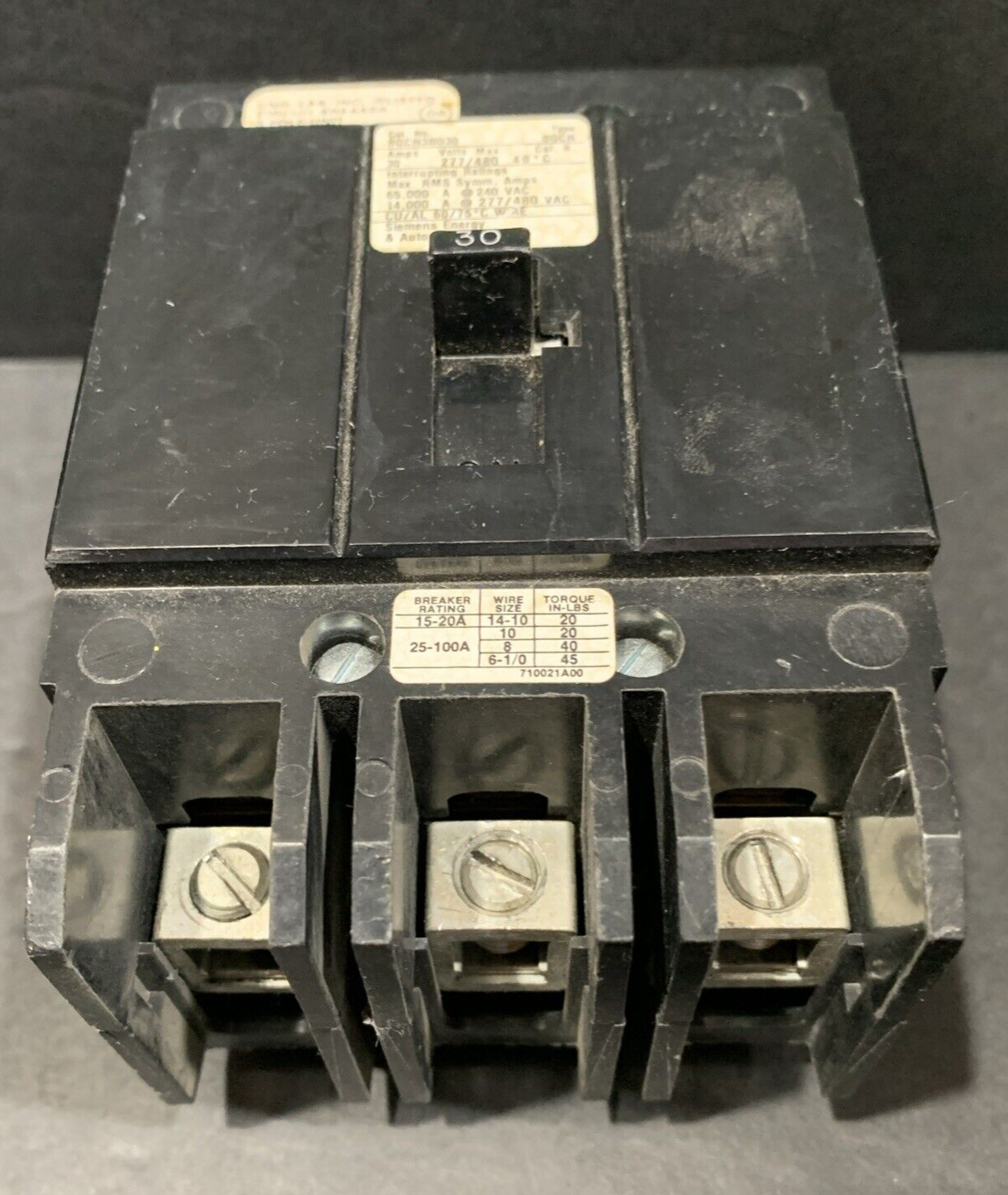 SIEMENS BQCH3B030 Circuit Breaker Working 30 Amps 277/480v USED