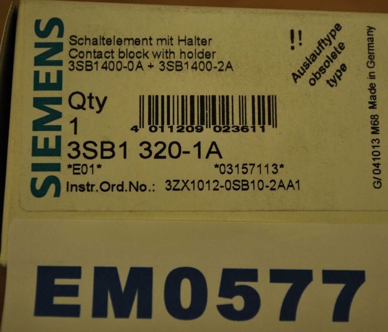 Siemens 3SB1320-1A, Contact Block with Holder - NIB - NEW