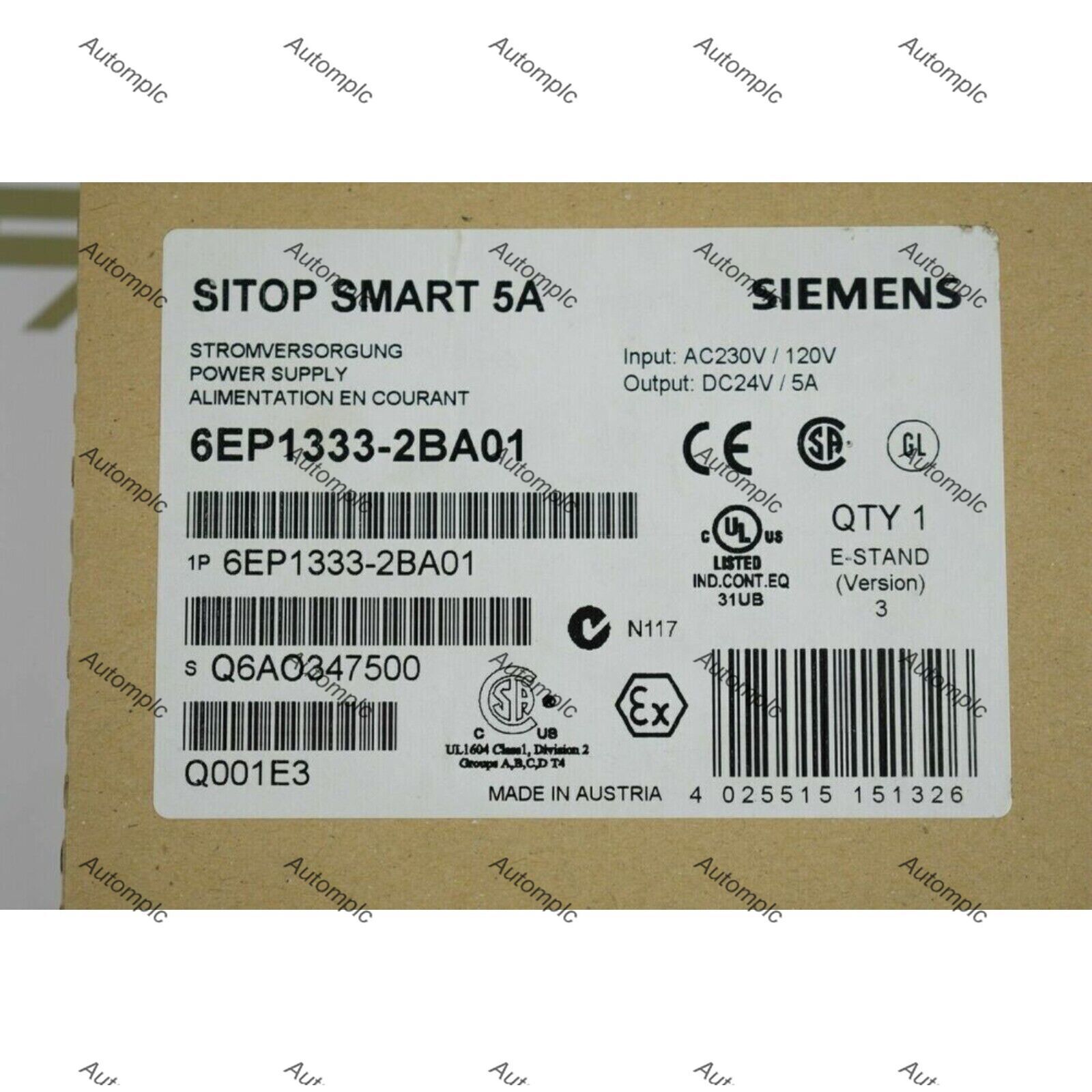 New Siemens SITOP smart 120 W power supply 6EP1333-2BA01 6EP13332BA01