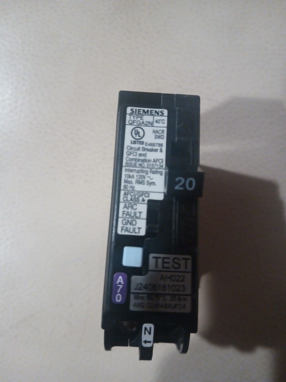 Siemens Q120DFNP Dual Function (AFCI & GFCI) Circuit Breaker 20 Amp