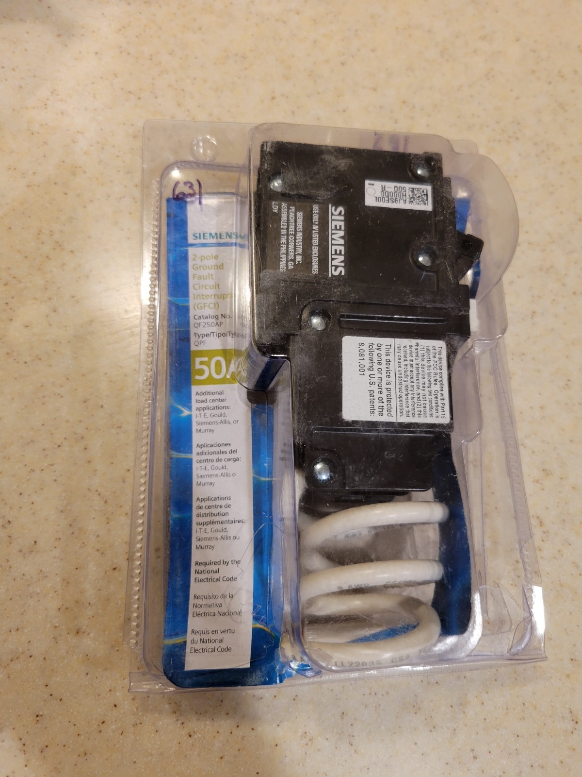 Siemens 50 Amp 2 Pole GFCI Circuit Breaker. QF250AP. Type QPF. Class A. NOB.