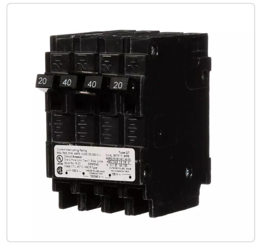 Siemens Q22040CT 40-Amp Double Pole Two 20-Amp Single Pole Circuit Breaker