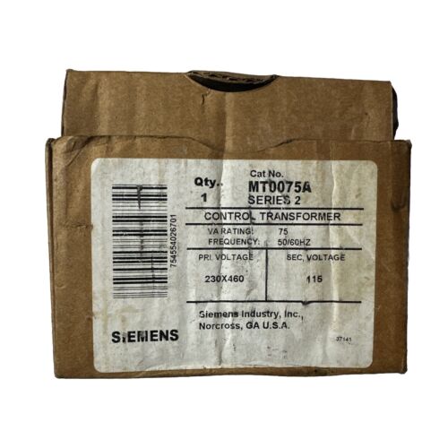Siemens MT0075A  Industrial Control Transformer  75VA, 240/480V AC, to 120V AC