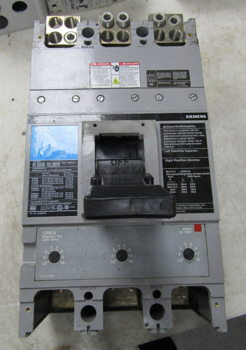 💥SIEMENS SENTRON 1200 AMP CIRCUIT BREAKER 3 POLE 600 VAC ND63F120
