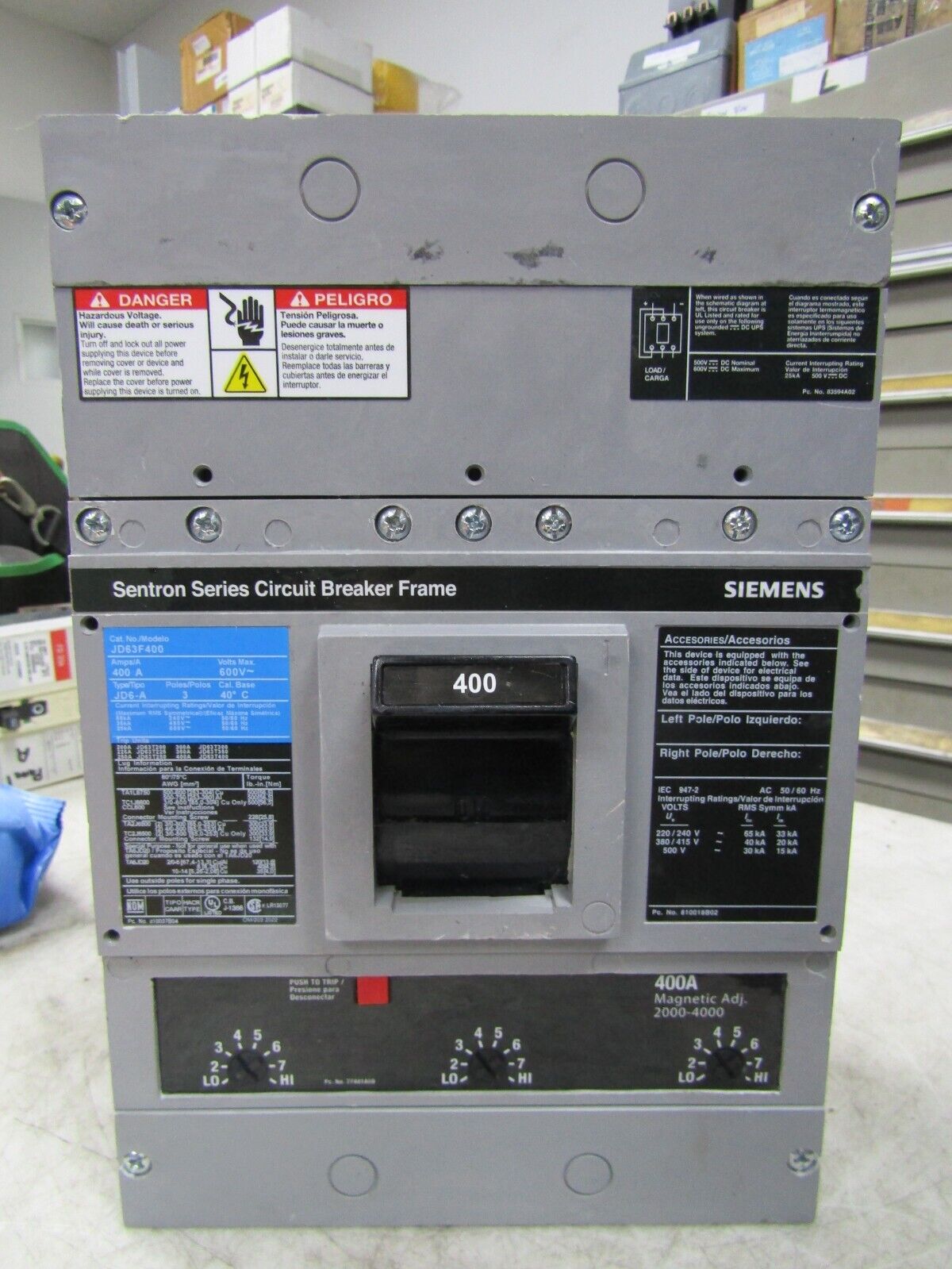 💥SIEMENS SENTRON 400 AMP CIRCUIT BREAKER 3 POLE 600 VAC JD63F400