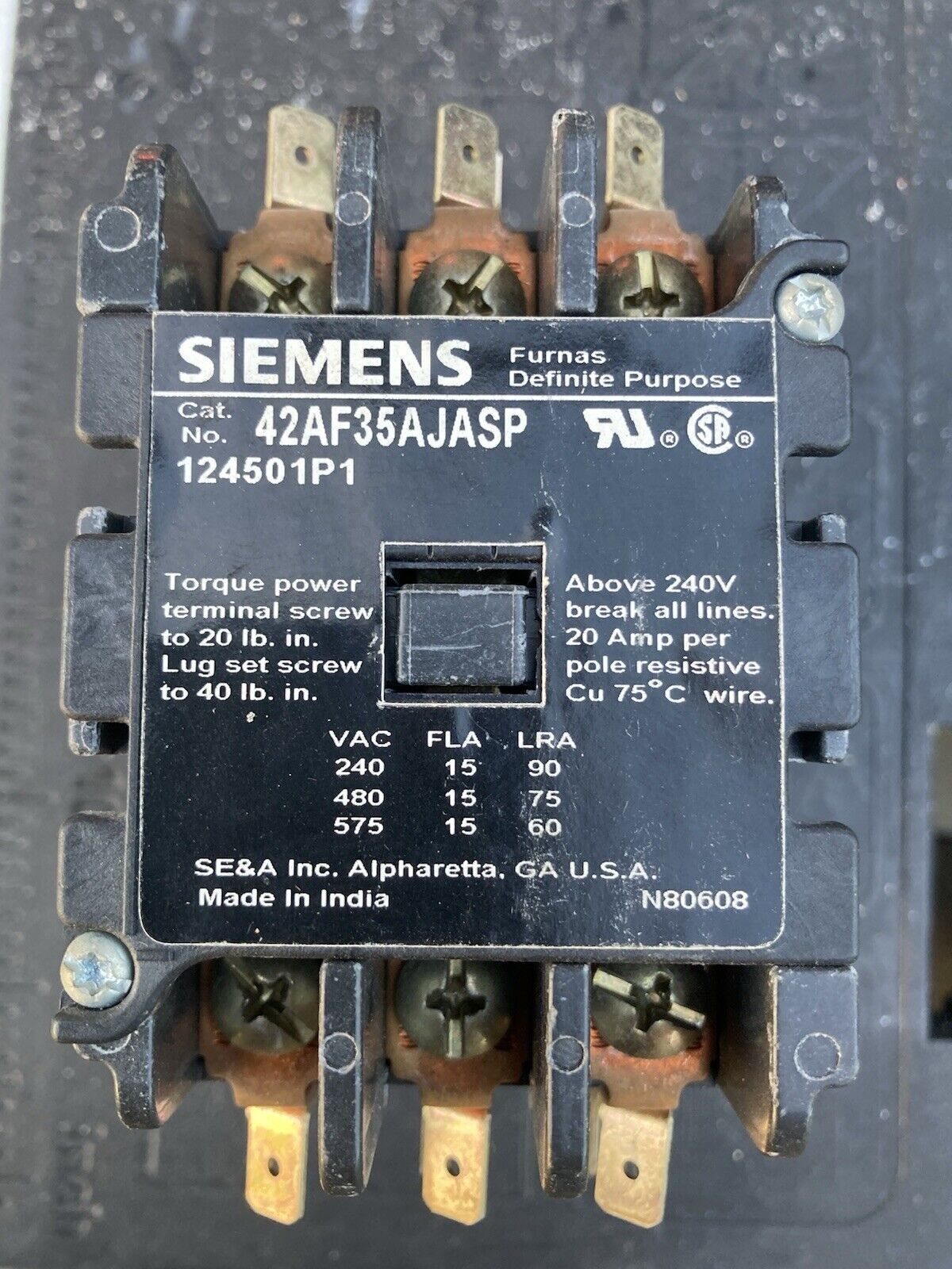 Siemens 42AF35AJASP / 124501P1  3Pole Definite Purpose Contactor
