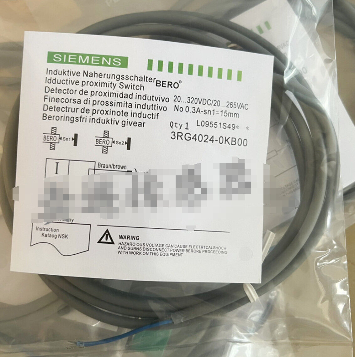 Z 1PCS NEW SIEMENS 3RG4024-0KB00 Proximity switch