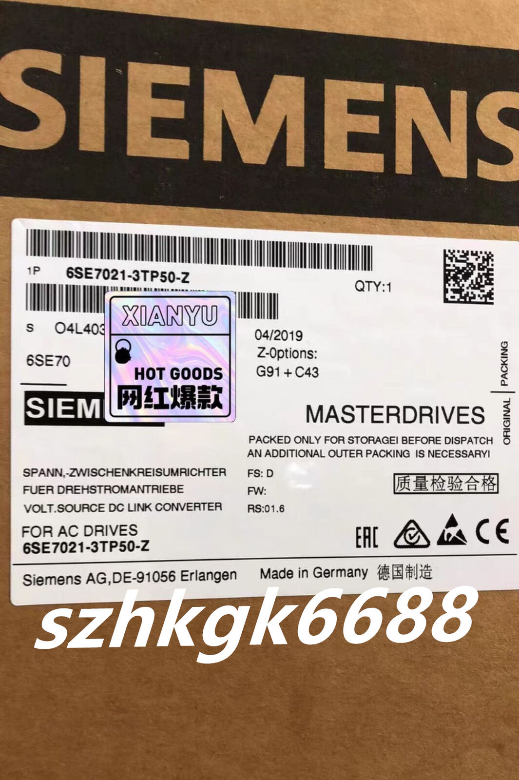 ONE Siemens frequency converter 6SE7021-3TP50-Z 6SE7021-3TP50-Z NEW